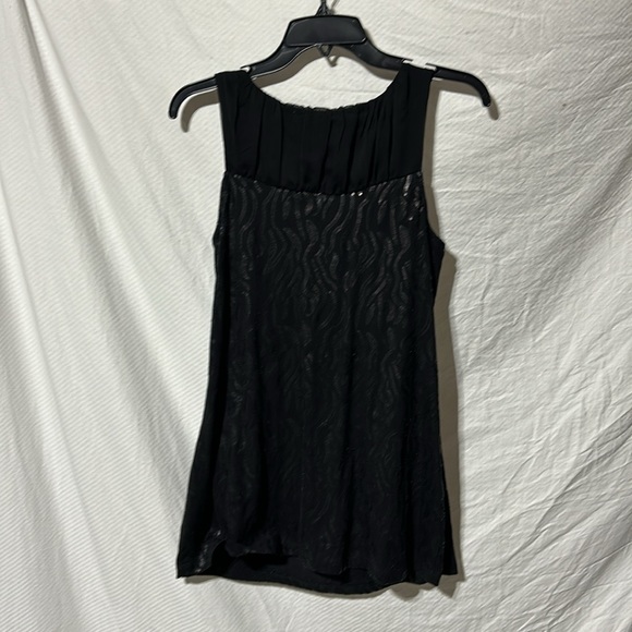 Cynthia Rowley L black on black matte sequined long top euc dressy slimming - Picture 7 of 9